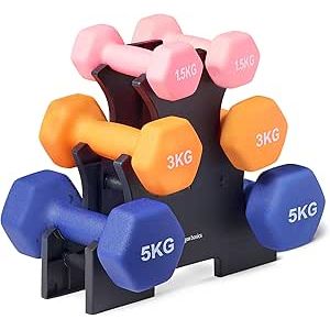 Amazon Basics - manubri neoprene set con supporto, confezione da 3 (1.5 kg)