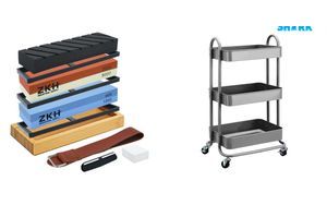 ZKH 10 in 1 Pietra Affilacoltelli, Amazon Basics Carrello con ruote a 3 scomparti