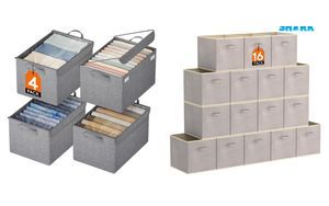 Set di 4 Scatole Portaoggetti Oxford, Set di 16 Cubi Portaoggetti Pieghevoli