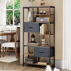 YITAHOME Libreria 14 Ripiani Metallo Marrone Vintage