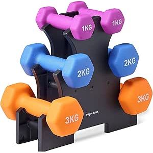 Amazon Basics - manubri neoprene set con supporto, confezione da 3