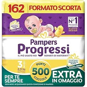 Pampers Progressi Taglia 3, 162 Pannolini, 4-9 kg, formato scorta