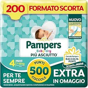Pampers Baby Dry Maxi, Taglia 4 (7-18 kg), 200 pannolini