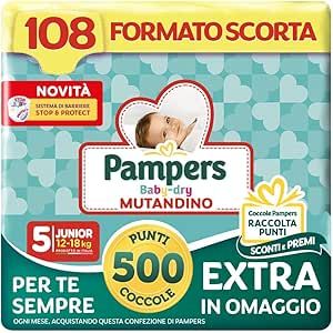 Pampers Baby Dry Mutandino Junior Taglia 5 (12-18 kg) 108 Pannolini